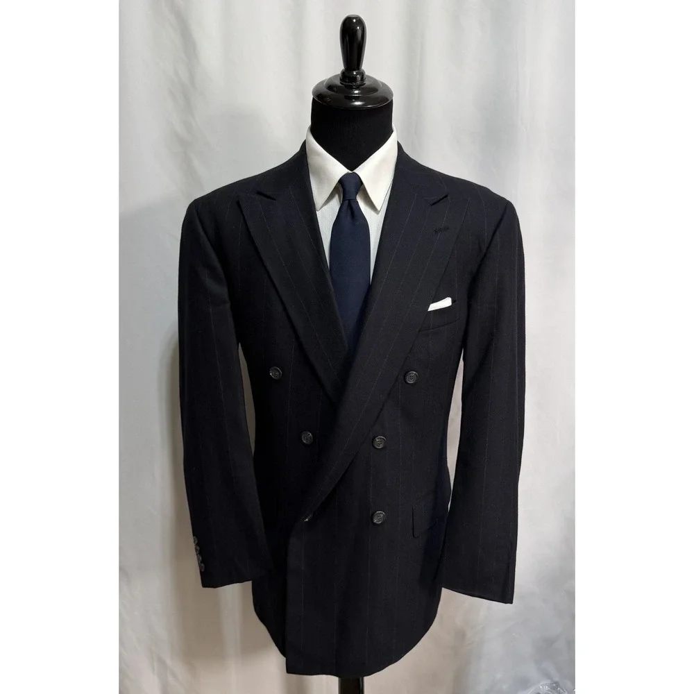 Polo University Club Ralph Lauren Double Breasted Chalk Stripe Blazer 46L Navy